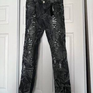 Unique Wrinkle Distressed Jeans w Ankle Zips NWT